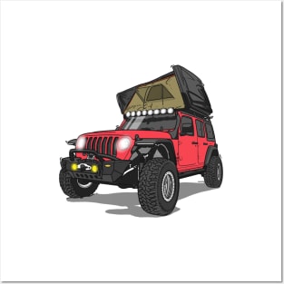 Jeep Wrangler Camp Time - Salmon Red Jeep Posters and Art